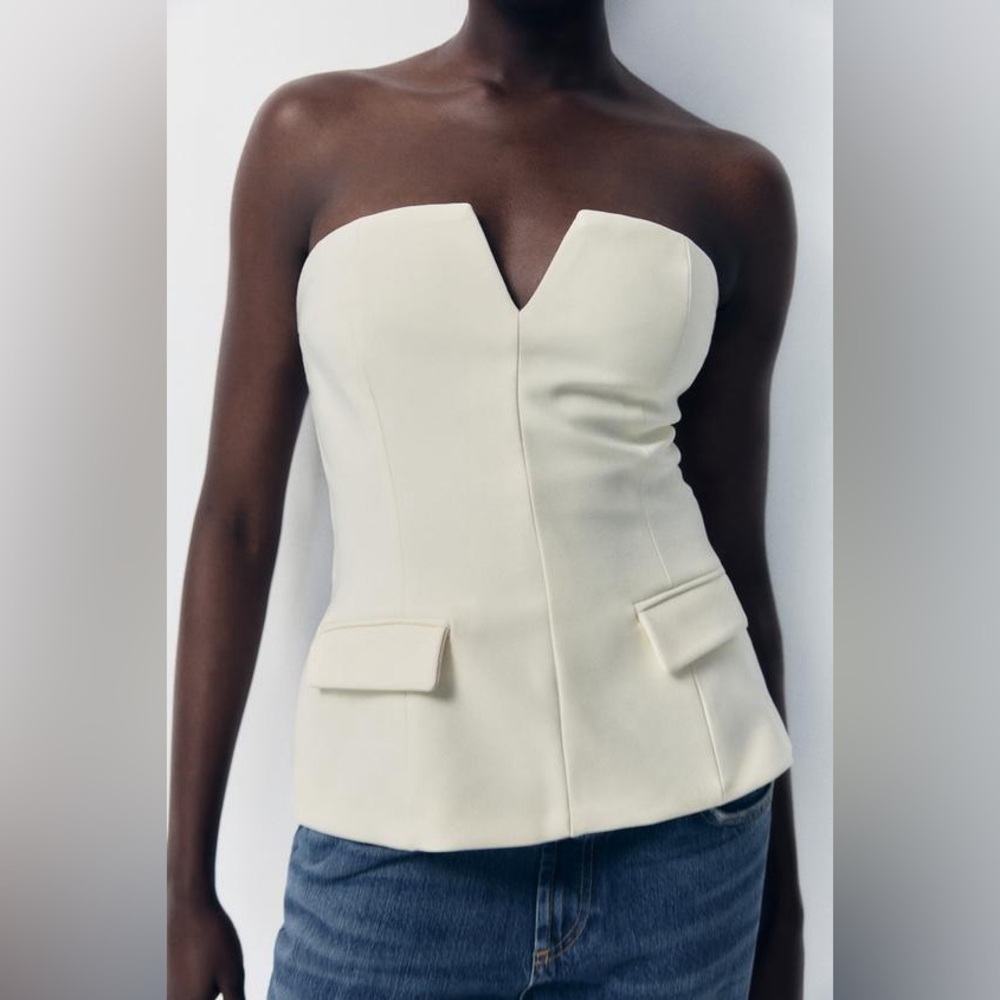 Zara Elegant Cream Strapless Top - Size Small - Picture 1 of 6